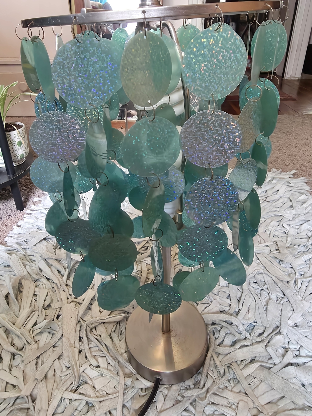 Teal Iridescent Sequin Table Lamp Shade